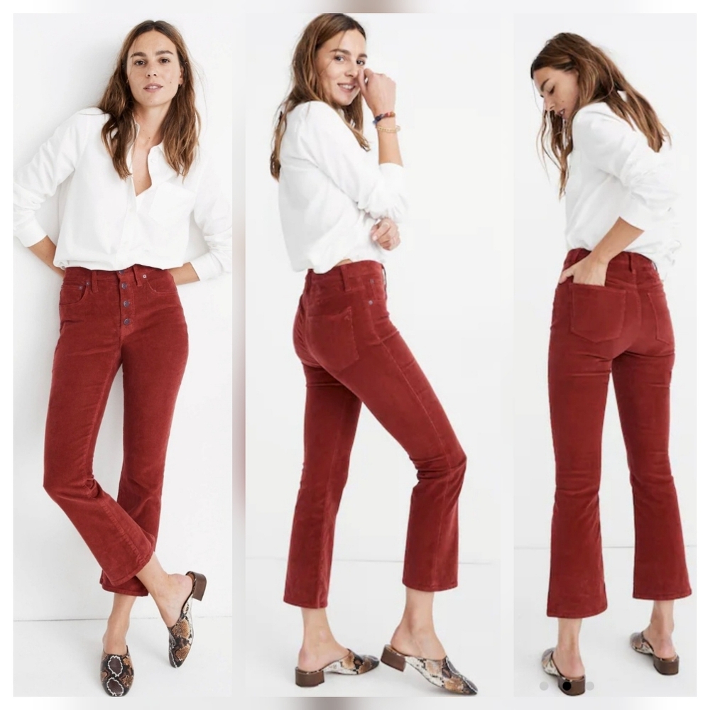 Madewell Cali Demi-Boot Jeans Corduroy Pants Cropped Button-Fly Red Size 27